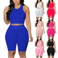 thumbnail image 1 of Ounisa Women's Solid Crew Neck Sleeveless Top Elastic Waist High Rise Shorts Two Piece Sport Set Active Workout Outfit, 1 of 5