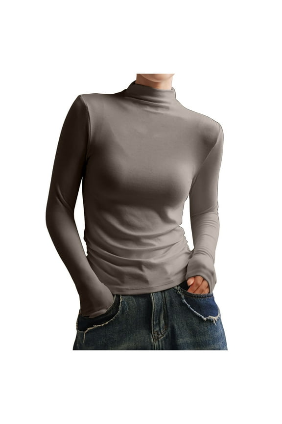 Women's Spring Autumn Winter Solid Color Pullover Half High Neck Bottoming Shirt Half-high Collar Long Sleeve Top