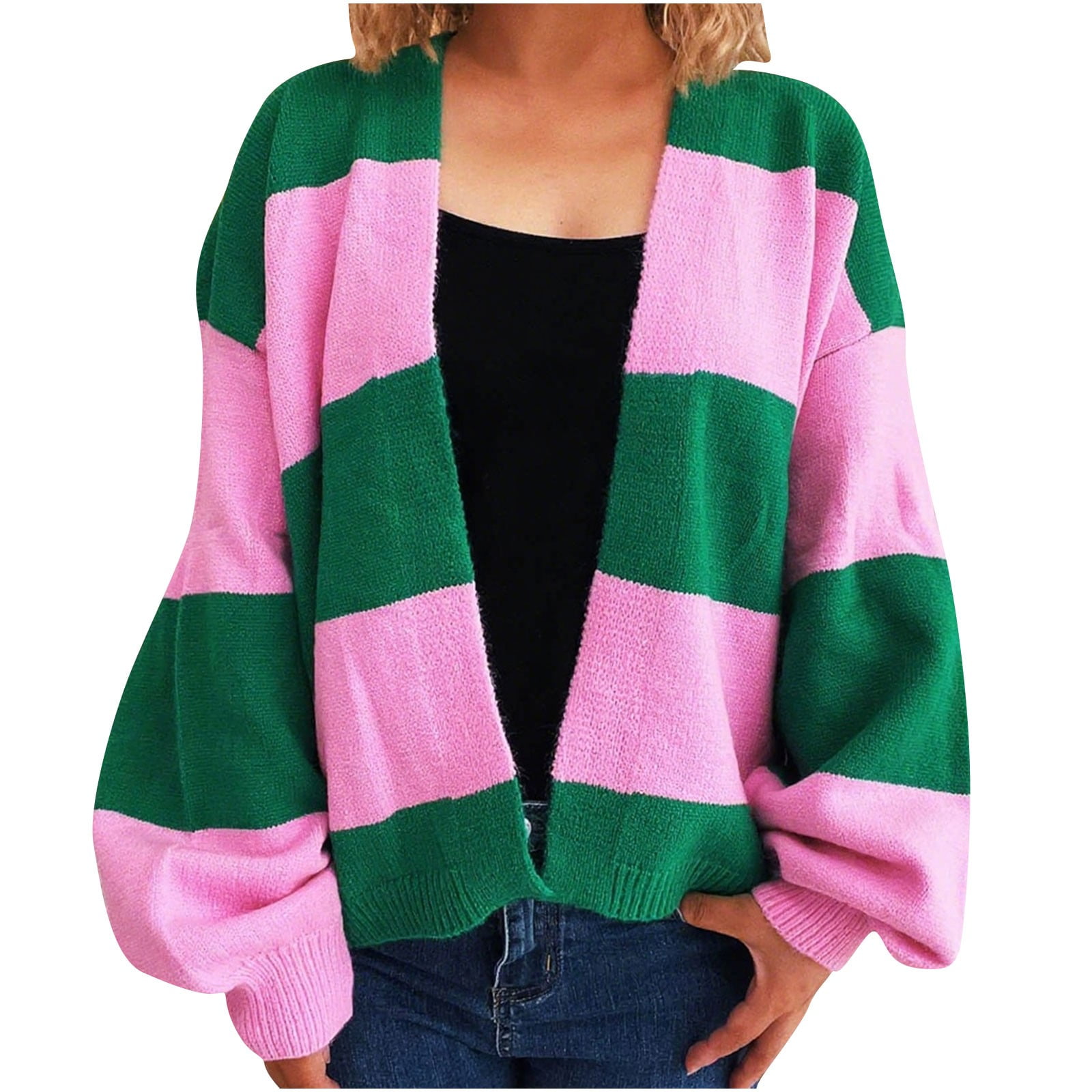 Striped Open Front Long Sleeve Cardigan main image 1