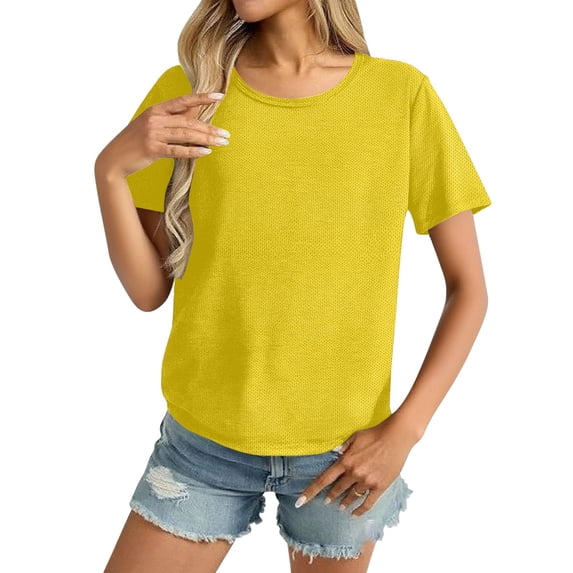Ounisa Women's Summer Sport Quick Dry Breathable Solid Crew Neck Short Sleeve Active Top