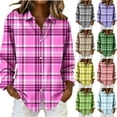 thumbnail image 1 of Ounisa Women's Tartan Plaid Single Button Long Sleeve Collared Shirt Top Soft Breathable Lightweight Relaxed Basic Blouse, 1 of 3
