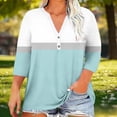thumbnail image 1 of Ounisa Women's Tops Floral Stripe Print 3/4 Length Sleeve Pleated Front V Neck Button Tunic T Shirts, 1 of 5
