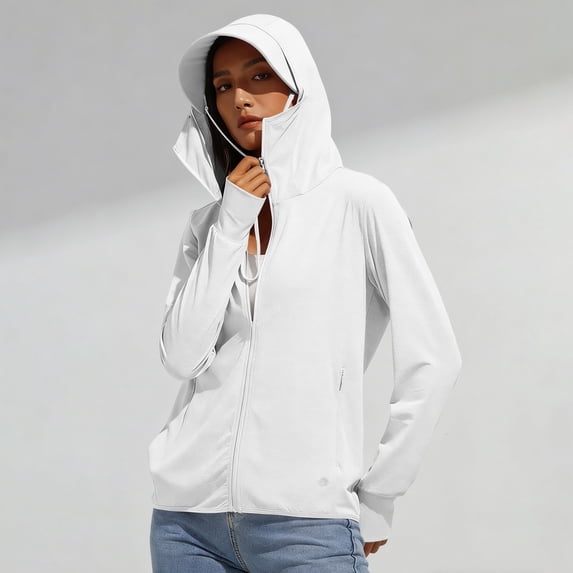Ounisa Women's UPF 50+ Athletic Jacket Lightweight Quick Dry Sun Protection Full Zip Long Sleeve Shirt Hiking Outdoor Pockets