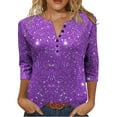 thumbnail image 1 of Ounisa Women's V Neck 3/4 Sleeve Tops Casual T Shirts Loose Fit Button Tunic Blouse, 1 of 8