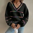 thumbnail image 1 of Ounisa Women's V Neck Striped Color Block Sweater Drop Shoulder Long Sleeve Trendy Pullovers Knitwear, 1 of 7
