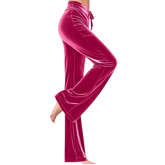 Ounisa Women's Velvet Pants Drawstring Waist Wide Leg Casual Lounge Pant