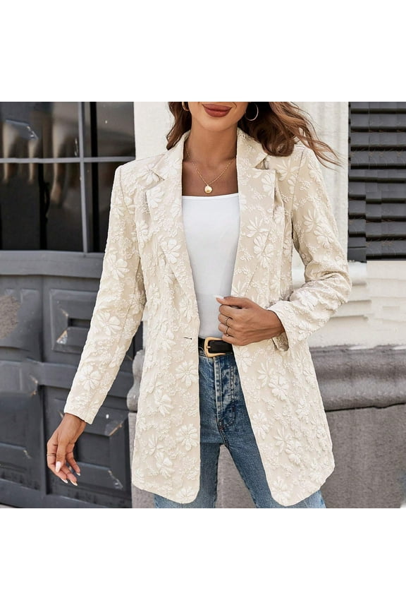 Women's Winter Blazers Jackets Dressy Casual Ribbed Long Sleeve Lapel Fashion Work Business Solid Color Outerwear