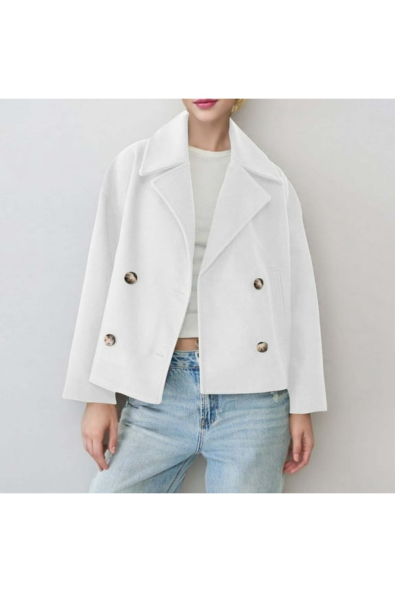 Women's Winter Coats Long Sleeve Lapel Mid-thigh A-Line Outerwear Double Breasted Pea Coat