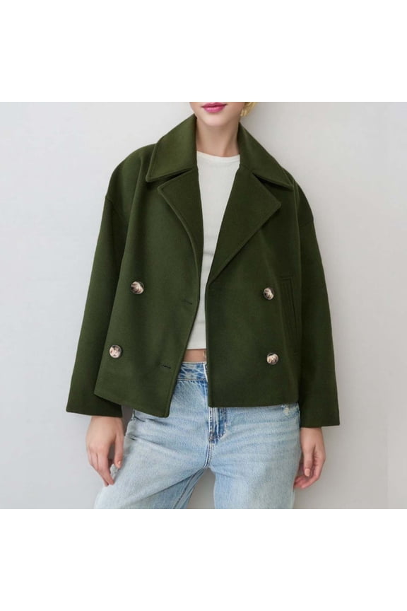 Women's Winter Coats Long Sleeve Lapel Mid-thigh A-Line Outerwear Double Breasted Pea Coat