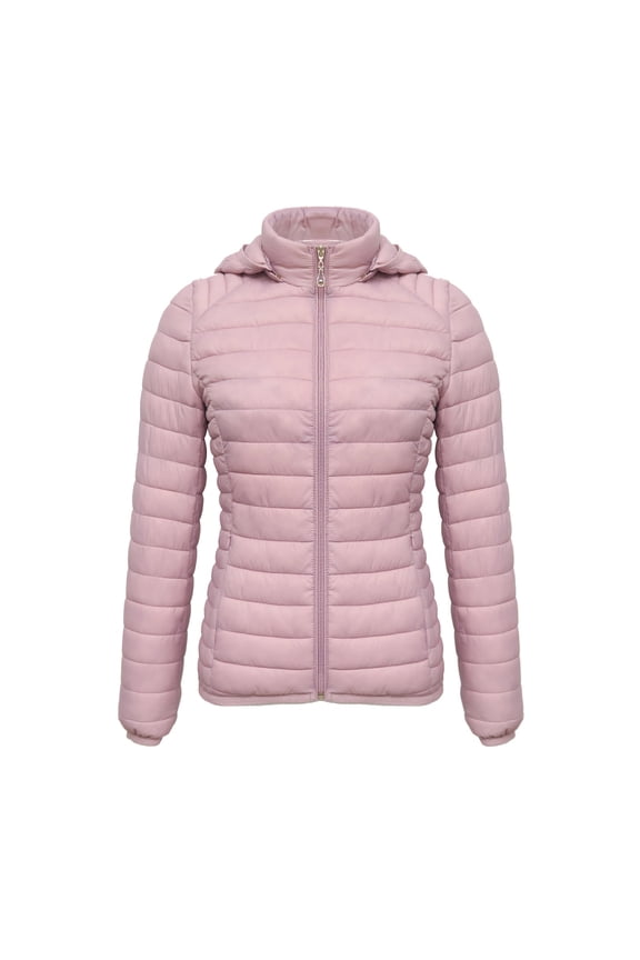 Women's Zipper Hooded Thin cotton Jacket Solid Color Long Sleeved with Pockets Lightweight Winter Coat