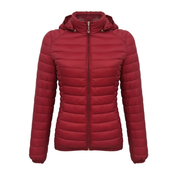 Ounisa Women's Zipper Hooded Thin cotton Jacket Solid Color Long Sleeved with Pockets Lightweight Winter Coat