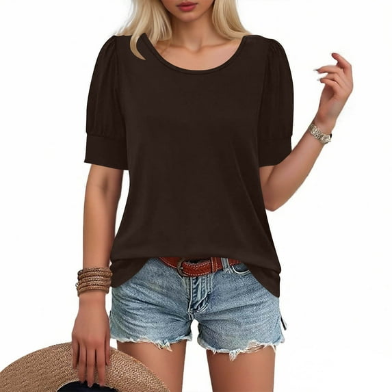 Ounisa Womens 2025 Summer Sweater Top Short Sleeve Blouses Dressy Casual Shirts Business Tops Cute Vacation Tunic