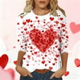 thumbnail image 1 of Ounisa Womens 3/4 Sleeve Shirts Crew Neck Valentine T Shirts Love Heart Printed Tee Tops Fashionable Blouse, 1 of 5