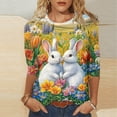 thumbnail image 1 of Ounisa Womens 3/4 Sleeve T Shirt Crew Neck Easter Bunny Printed Pullover Loose Fit Casual Spring Elegant Tops S-5XL, 1 of 5