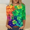 thumbnail image 1 of Ounisa Womens 3/4 Sleeve T Shirt Crew Neck St.Patrick's Day Printed Pullover Loose Fit Casual Fashion Comfortable Tops S-3XL, 1 of 5