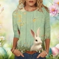 thumbnail image 1 of Ounisa Womens 3/4 Sleeve T Shirts Crew Neck Easter bunny Printed Casual Loose Fit Soft Comfy Spring Festival Daily Wear Tops S-5XL, 1 of 6