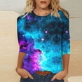 thumbnail image 1 of Ounisa Womens 3/4 Sleeve T Shirts Crew Neck Starry Sky Galaxy Print Casual Loose Fit Soft Comfy Spring Summer Daily Wear Tops S-5XL, 1 of 1