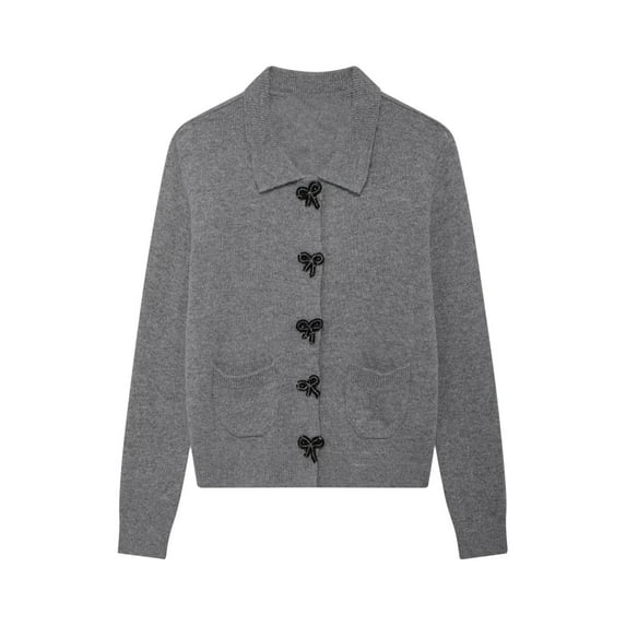 Ounisa Womens Bow Tie Front Cardigan Sweaters Cute Bow Long Sleeve Fall Knit Trendy Sweater Cardigan Tops