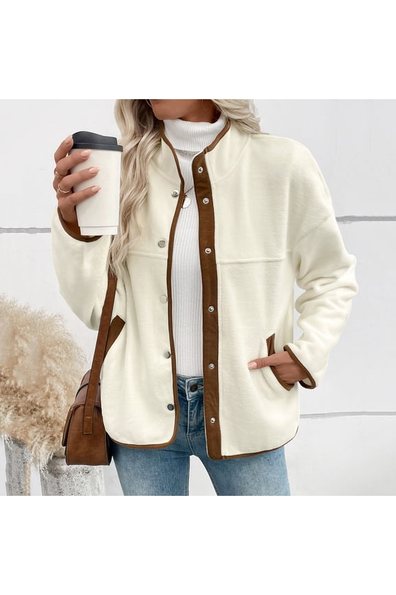 Womens Button Down Bomber Jackets Puff Sleeve Cropped Pea Coats Casual Fall Color Block Outerwear