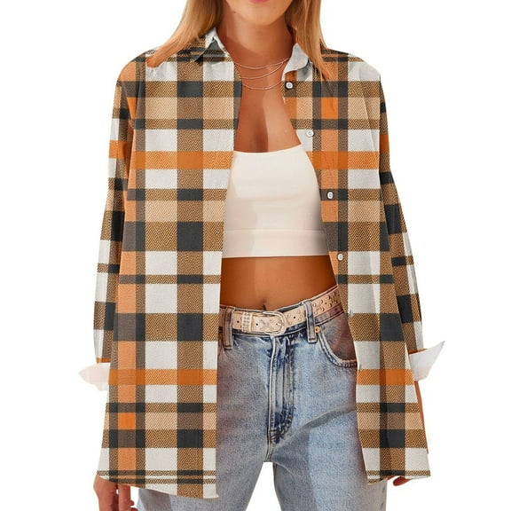 Ounisa Womens Button Down Flannel Shirts Long Sleeve Plaid Shackets Business Casual Blouse Top