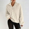thumbnail image 1 of Ounisa Womens Cable Knit Half Zip Sweater V Neck Collared Fall Trendy Oversized Long Sleeve Solid Pullover Tops, 1 of 7