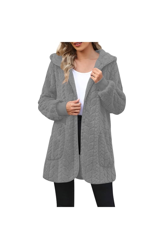 Womens Cable Knit Hooded Long Cardigans Open Front Slouchy Cardigan Sweater Trench Coat Jacket with Pockets