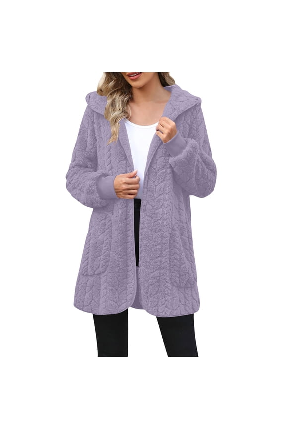 Womens Cable Knit Hooded Long Cardigans Open Front Slouchy Cardigan Sweater Trench Coat Jacket with Pockets