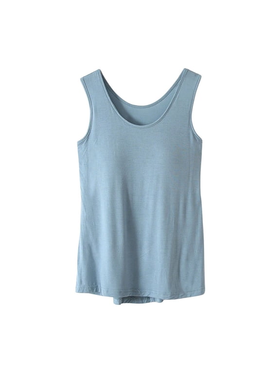 Womens Camisoles Tops with Built in Padded Bra Basic Breathable Tank Top Solid Color Summer Sleep Loungewear