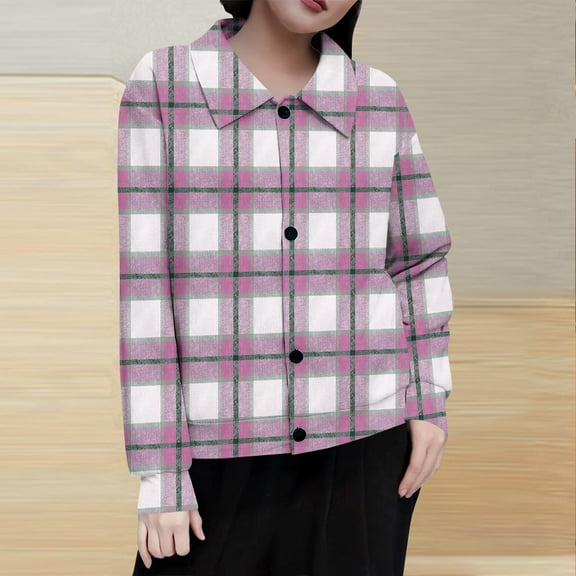 Ounisa Womens Casual Cuffed Long Sleeve Boyfriend Button Down Plaid Flannel Shirt Tops