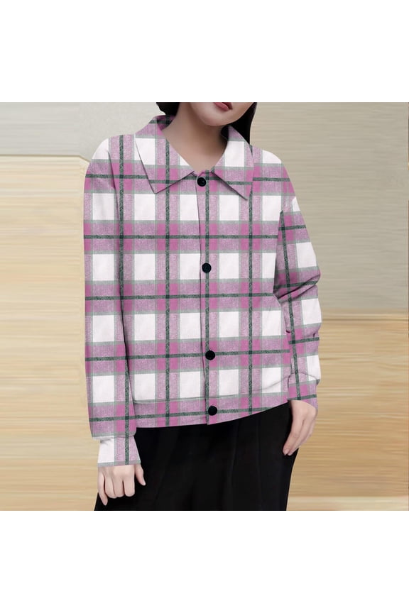 Womens Casual Cuffed Long Sleeve Boyfriend Button Down Plaid Flannel Shirt Tops