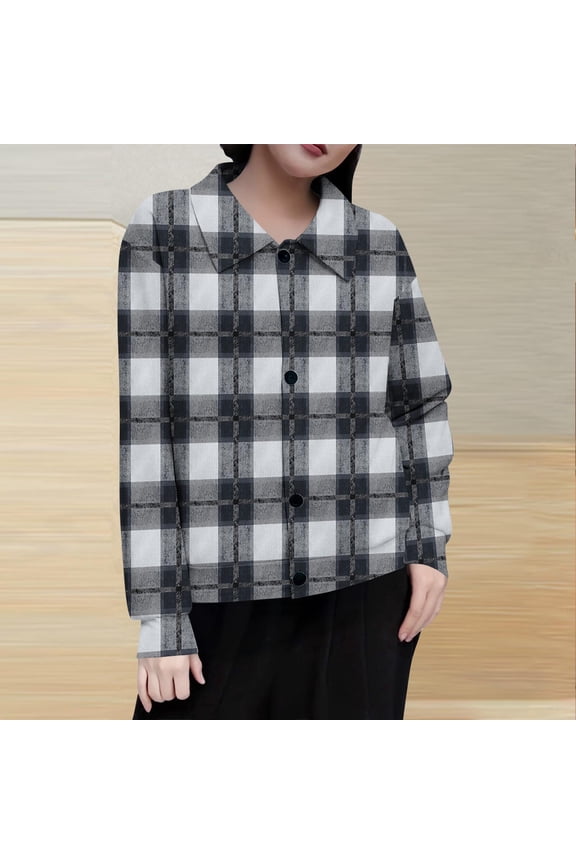 Womens Casual Cuffed Long Sleeve Boyfriend Button Down Plaid Flannel Shirt Tops