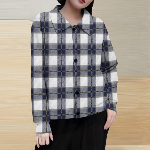 Ounisa Womens Casual Cuffed Long Sleeve Boyfriend Button Down Plaid Flannel Shirt Tops