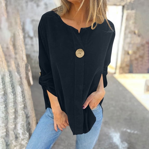 Ounisa Womens Casual Long Sleeve Tops Round Neck Shirt Button Basic Tees Fall Winter Sweater Wearring with Leggings 2025