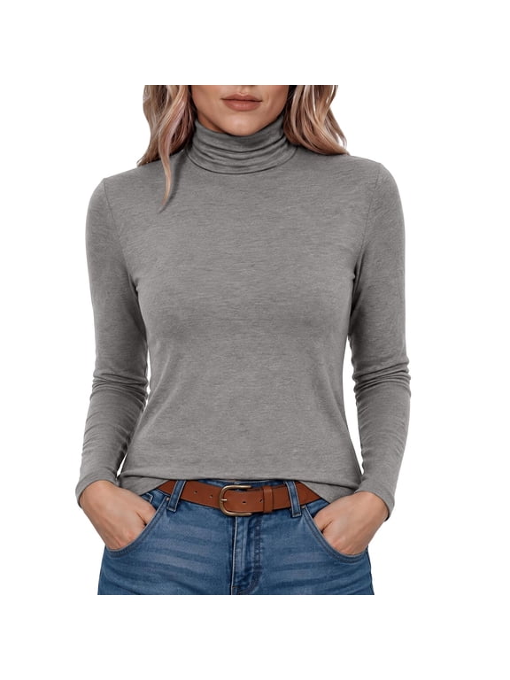 Womens Classic High Neck Long Sleeve Top Skin Friendly Stretch Slim Fit Fall Winter Base Layer