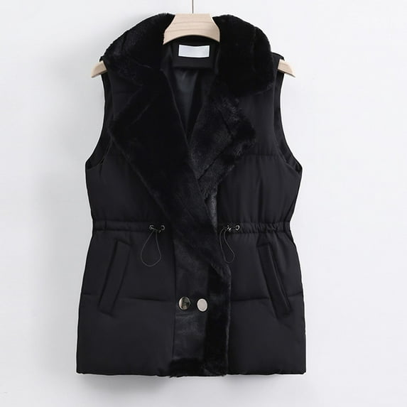 Ounisa Womens Corduroy Puffer Vest Laple Zip Snap Button Sleeveless Warm Waistcoat Padded Gilet