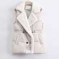 thumbnail image 1 of Ounisa Womens Corduroy Puffer Vest Laple Zip Snap Button Sleeveless Warm Waistcoat Padded Gilet, 1 of 3