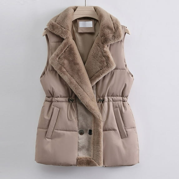 Ounisa Womens Corduroy Puffer Vest Laple Zip Snap Button Sleeveless Warm Waistcoat Padded Gilet