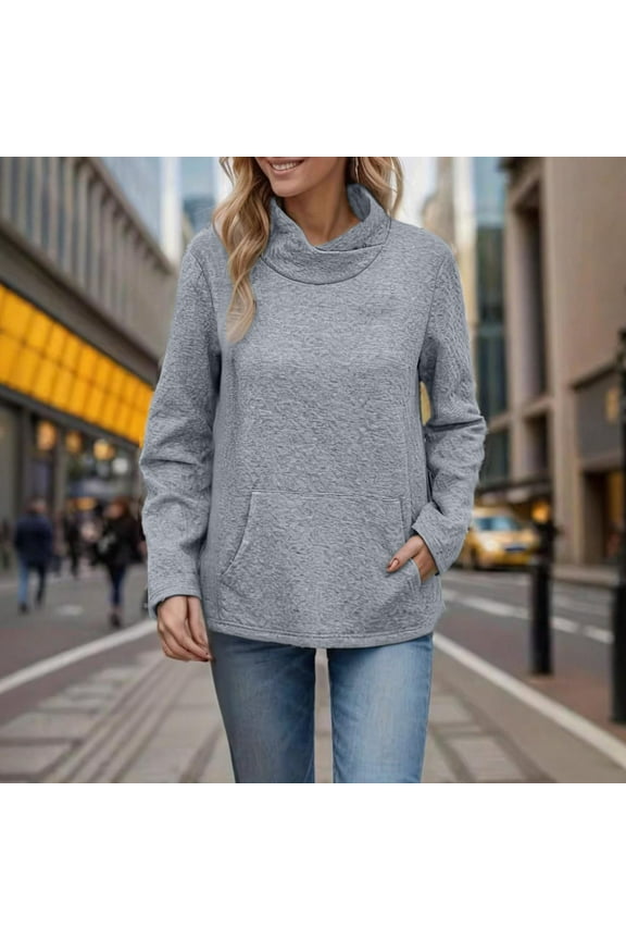 Womens Cowl Neck Pullover Sweaters with Pockets Lantern Long Sleeve Knit Casual Loose Bat Tunic Jumper Tops
