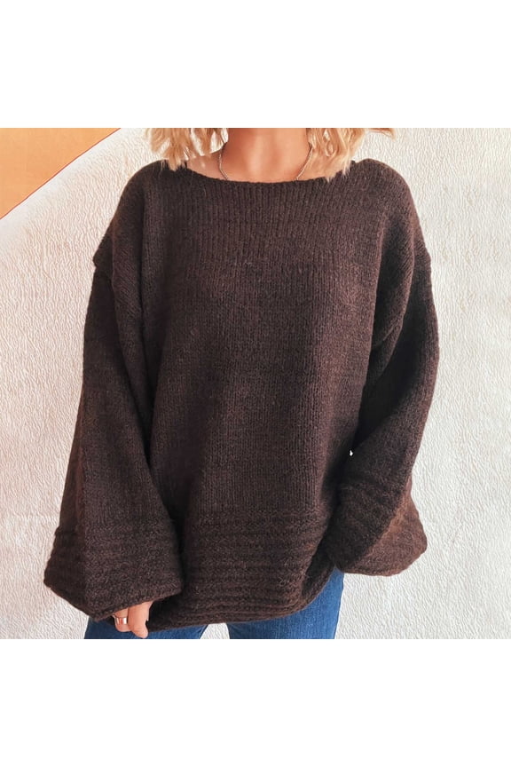 Womens Fall Long Sleeve Sweater Crew Neck Fuzzy Loose Fit Chunky Knit Oversized Pullover Sweaters Going Out Tops