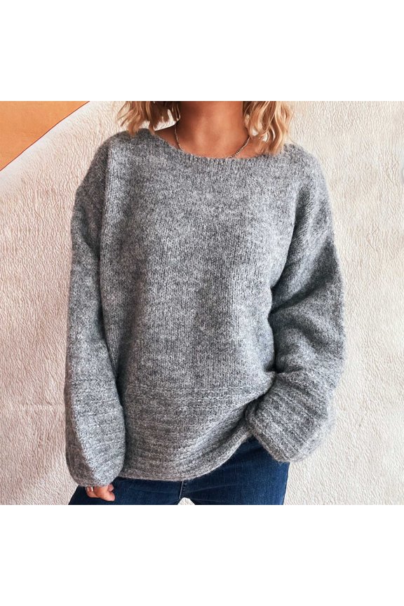 Womens Fall Long Sleeve Sweater Crew Neck Fuzzy Loose Fit Chunky Knit Oversized Pullover Sweaters Going Out Tops