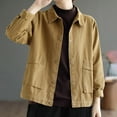 thumbnail image 1 of Ounisa Womens Fall Tops Cropped Ziper Jacket Blouse Lightweight Bomber Button Oversized Utility Casual Coats with Pockets, 1 of 8