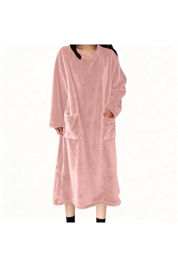 Womens Fleece Warm Robe: Cozy Flannel Long Zipper Bathrobe - Plush Winter Housecoat Nightgown Pajamas With Pockets