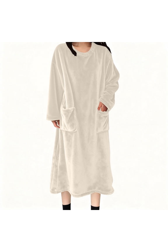 Womens Fleece Warm Robe: Cozy Flannel Long Zipper Bathrobe - Plush Winter Housecoat Nightgown Pajamas With Pockets