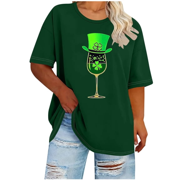 Ounisa Womens Funny St Patricks Day T Shirts for Womens Shamrock Gnomes Cup Graphic Short Sleeved Tees for Saint Patricks Day