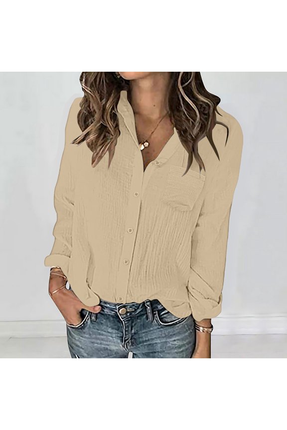 Womens Linen Button Down Shirts Oversize Long Sleeve V Neck Boyfriend Solid Tunic Tops Lightweight Casual Dress Tops