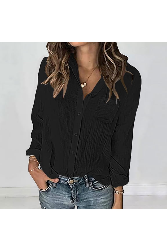 Womens Linen Button Down Shirts Oversize Long Sleeve V Neck Boyfriend Solid Tunic Tops Lightweight Casual Dress Tops
