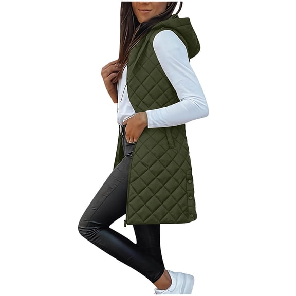 Ounisa Womens Long Puffer Vest Hoodies Sleeveless Puffer Jacket Lightweight Quilted Tops Winter Warm Zip Up Coat Outerwear