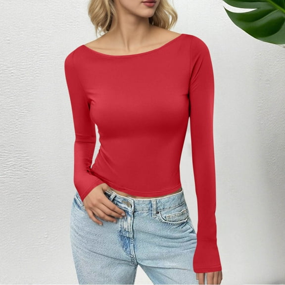 Ounisa Womens Long Sleeve T Shirts Fall Fashion 2025 Basic Crop Tops Going Out Outfits Y2k Clothes