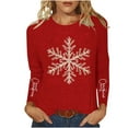 thumbnail image 1 of Ounisa Womens Long Sleeve Tops Casual Loose Fit Crewneck T Shirts Solid Lightweight Length Tunic Tops Christmas Gifts Snowflake Sequin Graphic Pullover, 1 of 5