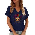 thumbnail image 1 of Ounisa Womens Mardi Gras Sweatshirts Carnival Sweatshirt Funny Mask Graphic Short Sleeve Shirt Fat Tuesday Pullover Tops, 1 of 6